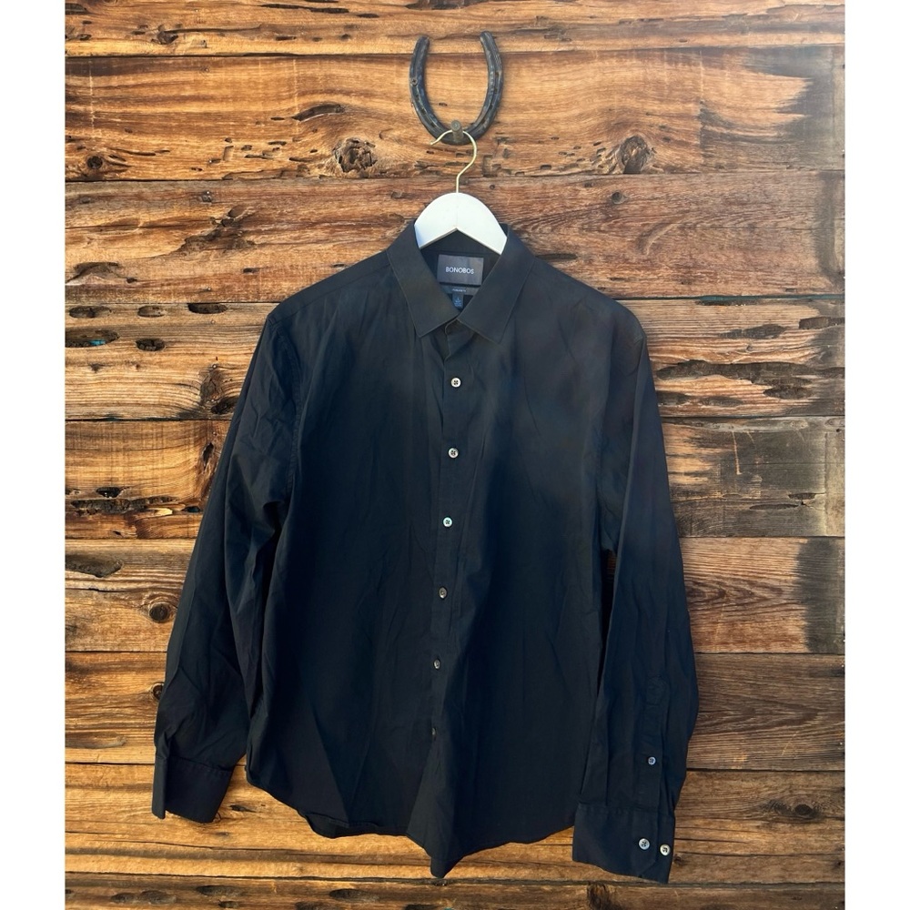 BONOBOS | Egyptian Cotton Stretch Shirt Tailored Fit Black Button Up Long Sleeve